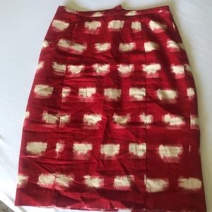 Red linen Anthropologie pencil skirt